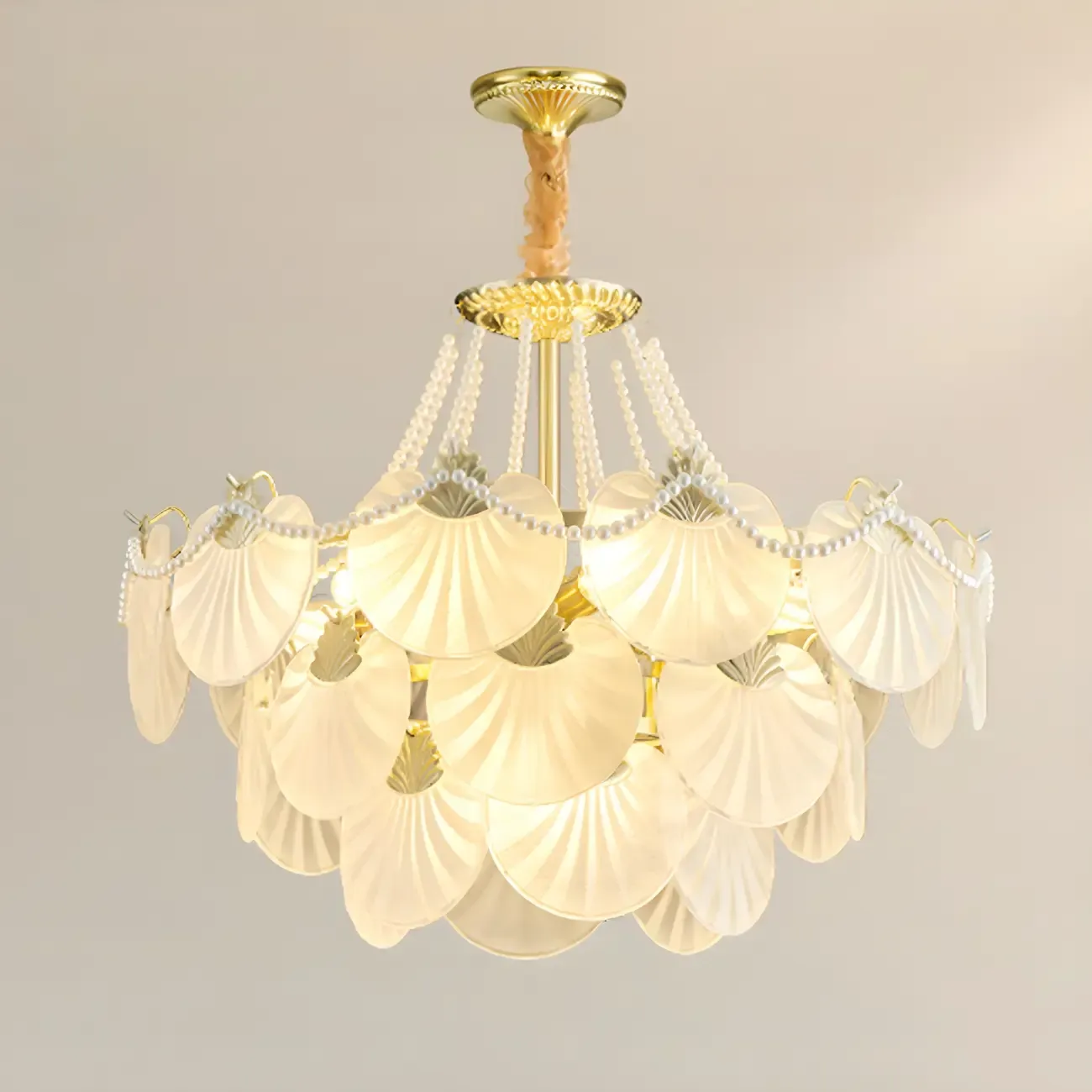 Luxury Modern Tiered Shell Chandelier with Frosted Glass