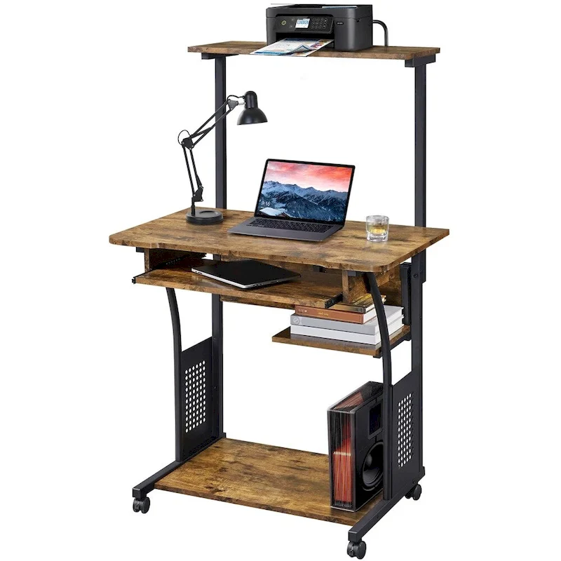 Yaheetech Portable Computer Desk with 4 Shelves and Keyboard Tray