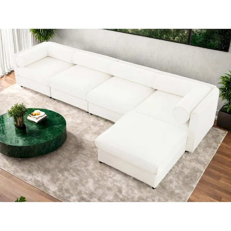 142.5  Chenille Upholstered L-Shaped Modular Sectional Sofa with Storage Seat, DIY Combination