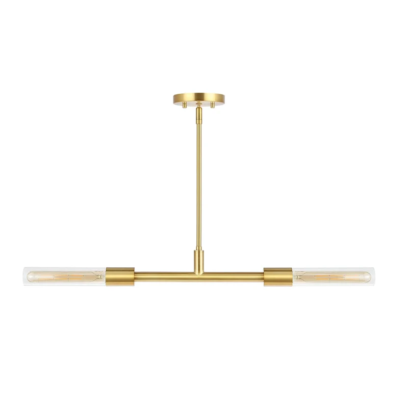 SAFAVIEH Lighting Gatienne 2 Light 34  Pendant - 34  x 5  x 13-43  - withD/H - Brass/Clear - 34Wx5Dx43H