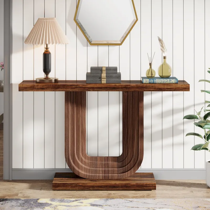 39 Wood Entryway Table with Geometric Base