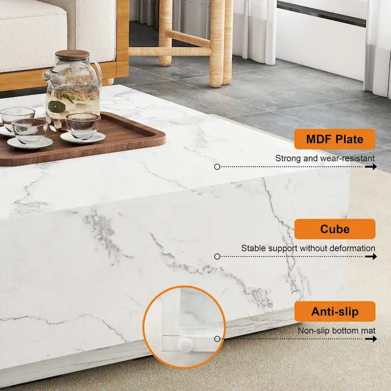 Faux Marble Square Coffee Table