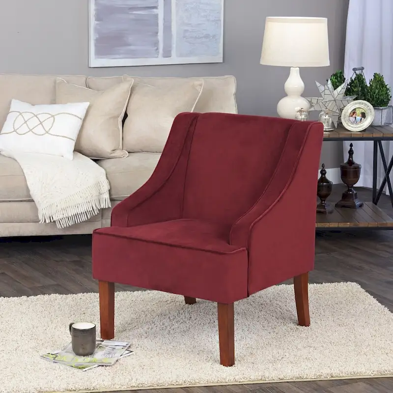 HomePop Swoop Arm Accent Chair in Berry Merlot Velvet