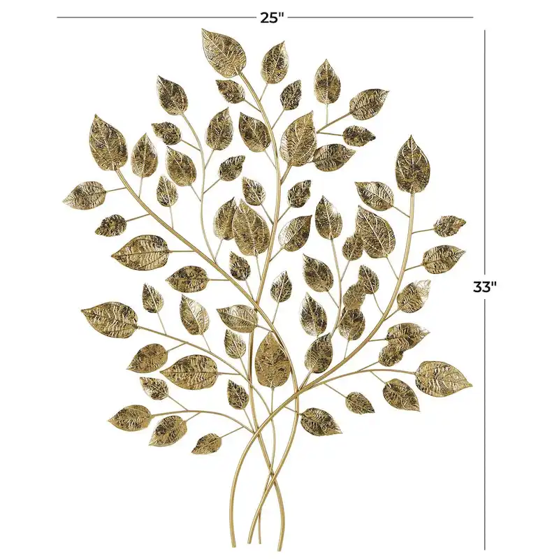 Athens Gold Leaves 33  High Iron Wall Art - N/A