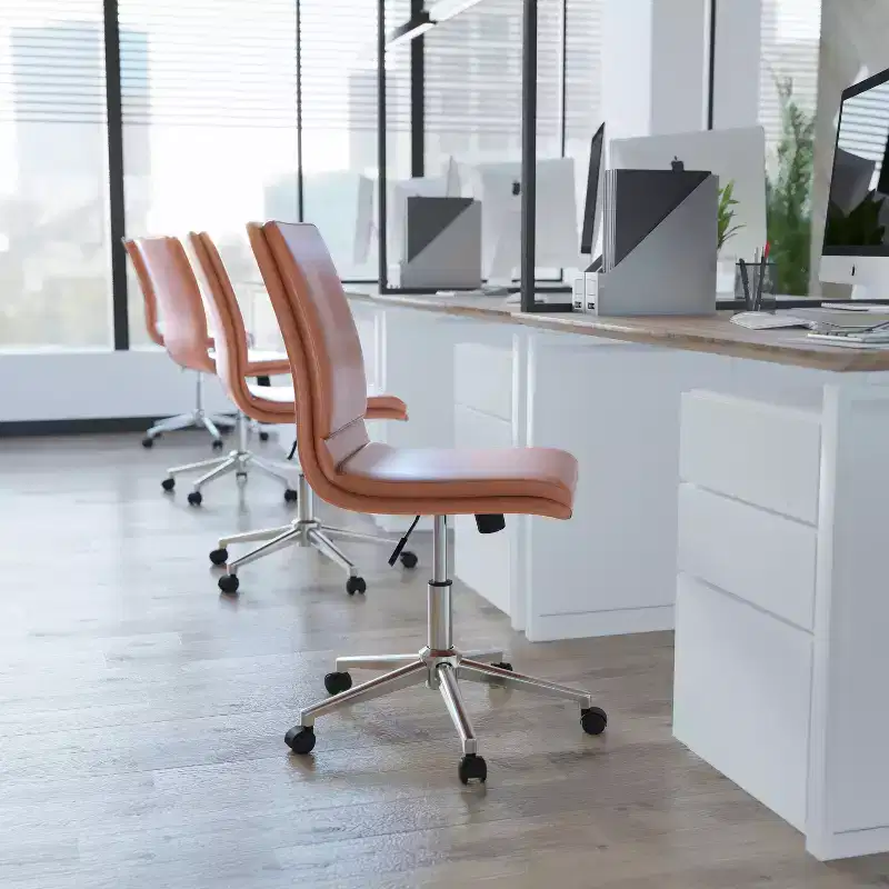 Emma and Oliver Modern Faux Leather Upholstered Mid-Back Home Office Chair with 5 Star Base and Pneumatic Seat Height Adjustment