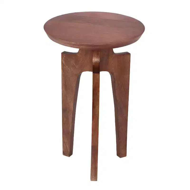 3-Legged Mango Wood Round End Table, Walnut