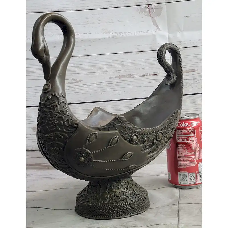 Swan Shaped Bronze Bowl Sculpture Candy Dish Vessel Signed Original Art By Vitaleh