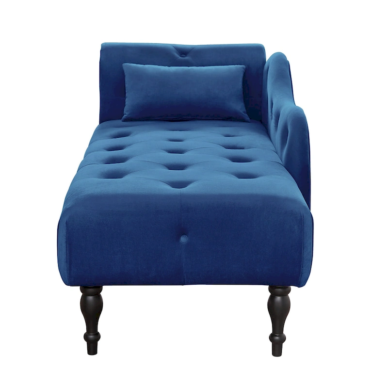 Modern 60.6  Velvet Upholstered Buttons Tufted Chaise Lounge Chair with Solid Wood Legs and Nailheads