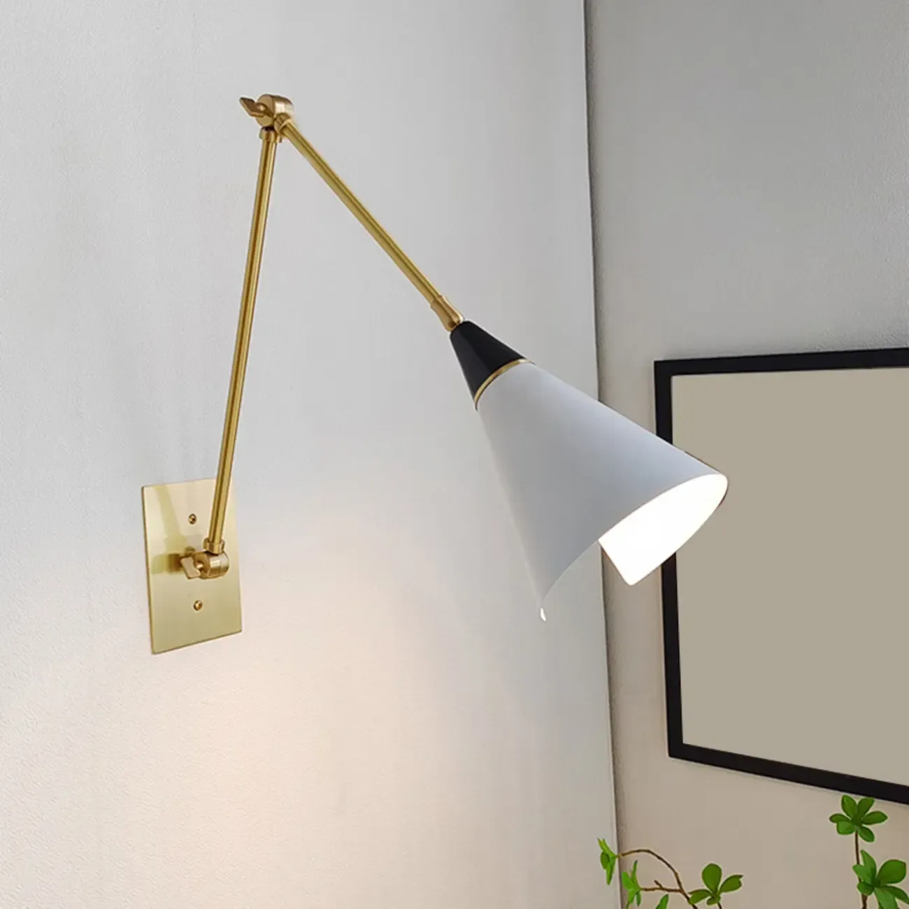 Adjustable Trendy White Cone Swing Arm Wall Sconce