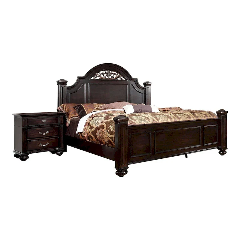 Vame Traditional Walnut Wood 2-Piece Poster Bedroom Set by Furniture of America