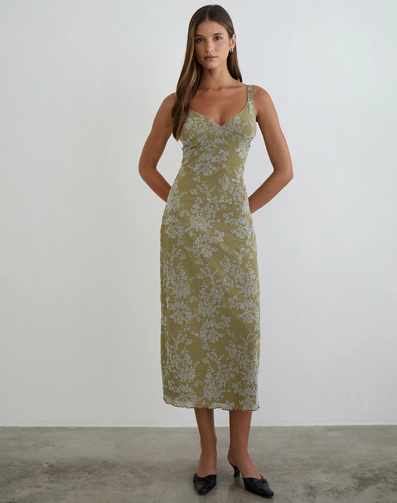 Selayu Midi Dress in Moss Petal Olive