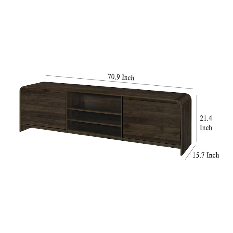 Maria TV Stand Media Cabinet, 2 Drawer and Shelves, Brown Wood 71 Inch