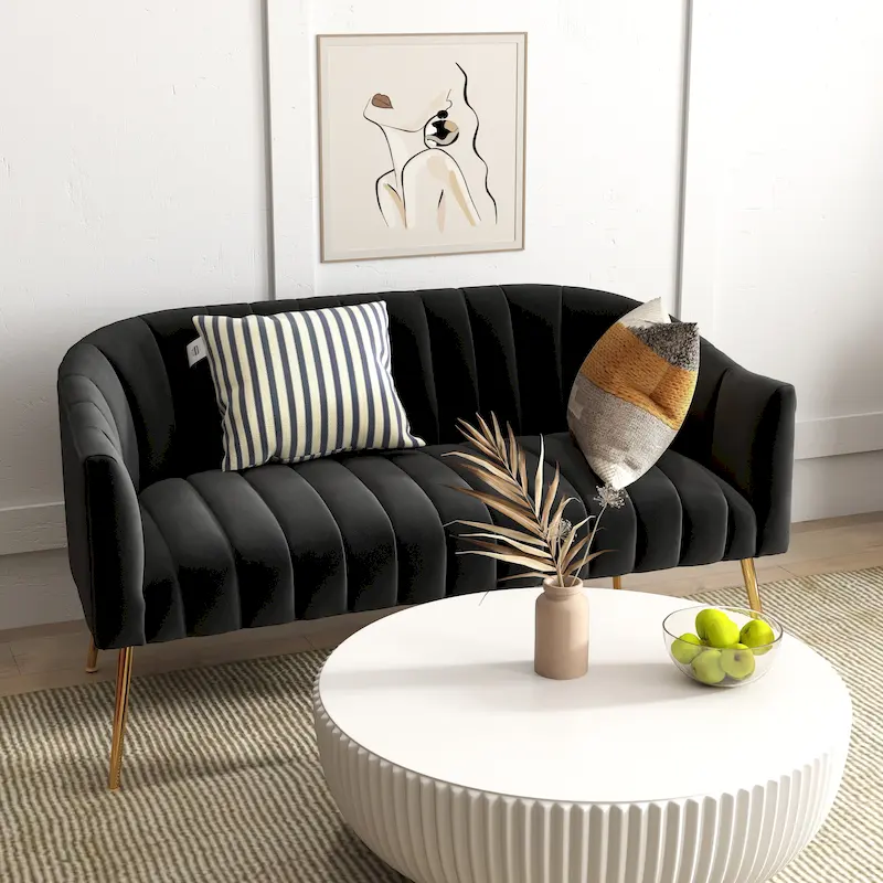 SEYNAR Modern Glam Comfy 50 Metal Legs Curved Sofa 2 Seaters Loveseat with Tufted Back