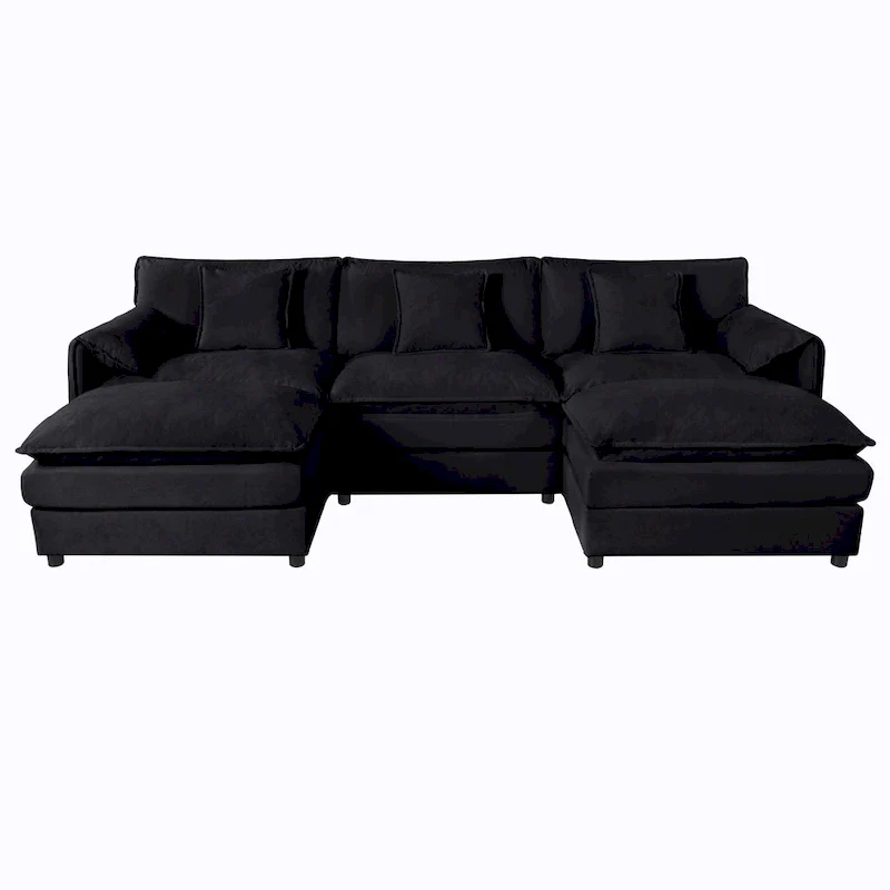 109.45 Chenille Upholstered U-Shaped Modular Sectional Sofa with Double-Layer Cushions, DIY Combination