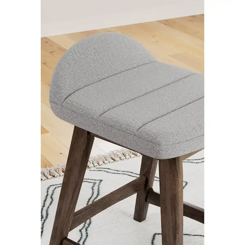 Counter Height Bar Stool, Set of 2, Mid-Century, Polyester, Foam Cushion, Hardwood Frame, Seats 2, Charcoal/Teal/Grey/Yellow