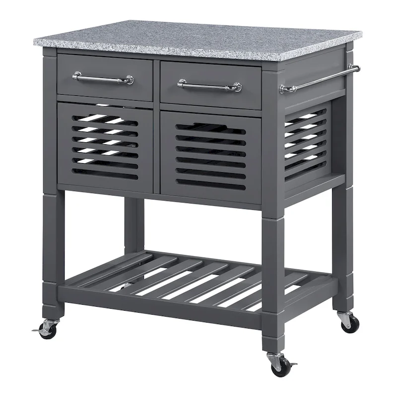 Kitchen Cart with Granite Top and Storage Drawers