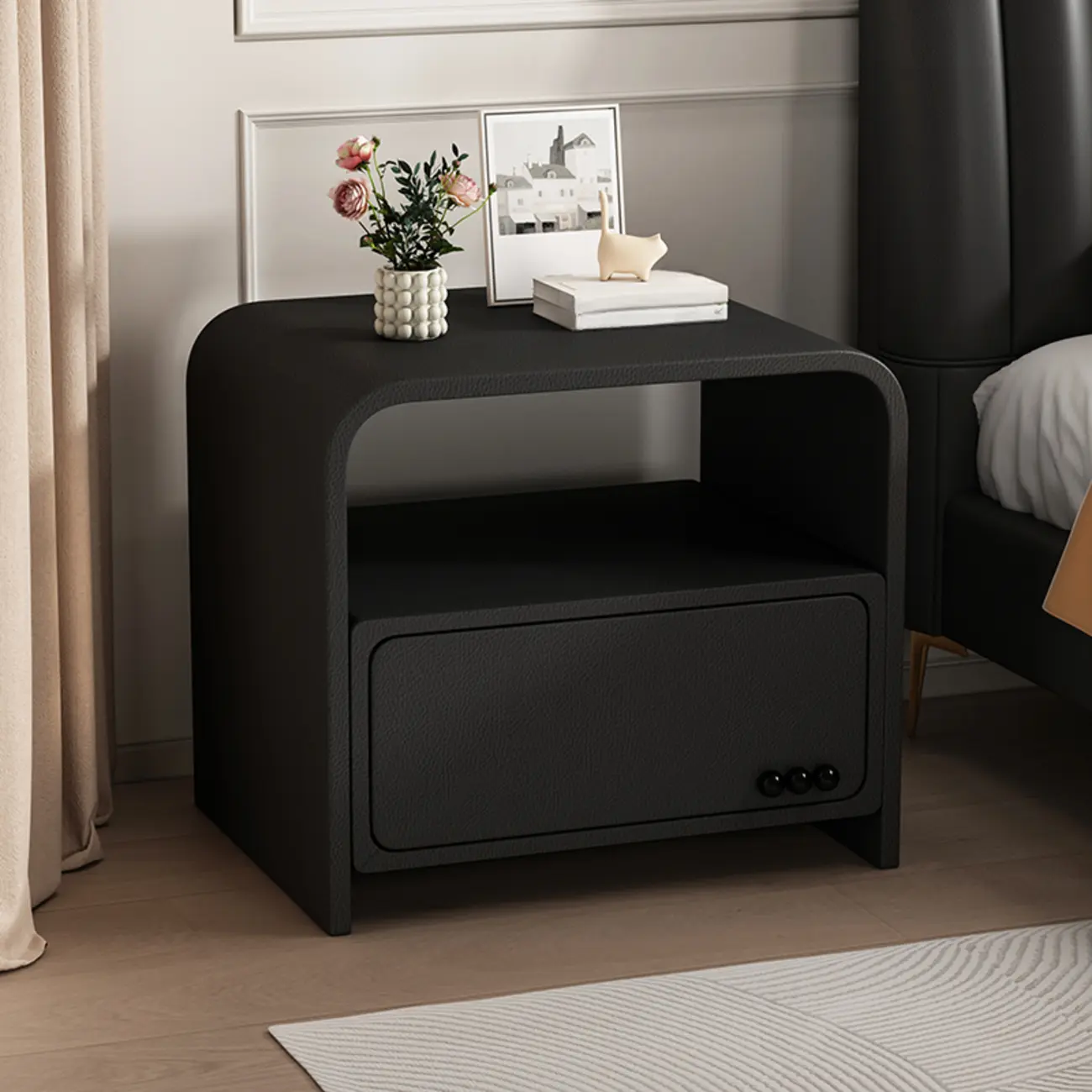 Elegant Modern White Faux Leather Wood Drawer Nightstand