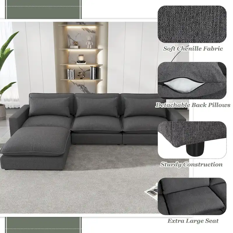 128inch Sectional Sofa Cloud Sofa Chenille Upholstered Sofa