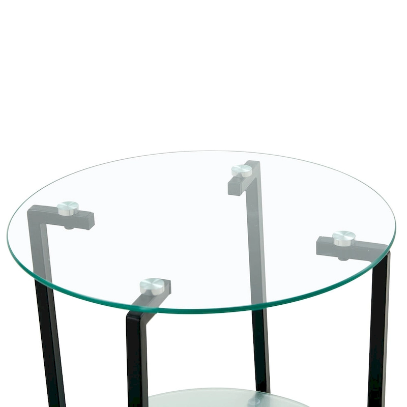 2-layer Round Tempered Glass End Table/Coffee Table with Iron Frame