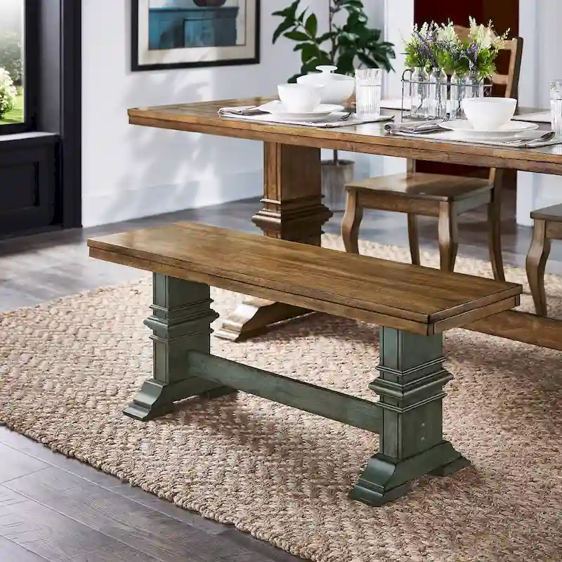 Two-Tone Trestle Leg Wood Dining Bench
