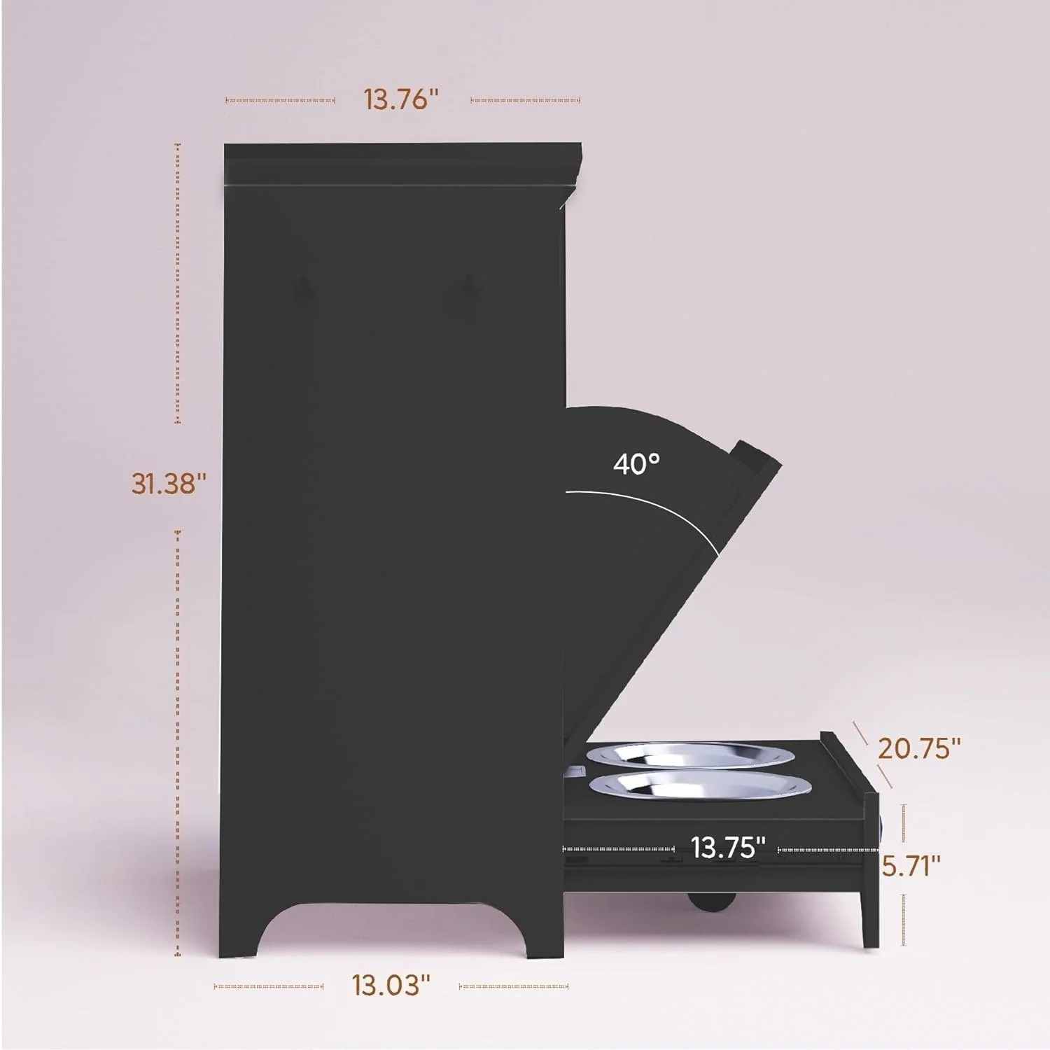 Roomfitters Dog Feeding Station with 2 Elevated Dog Bowls, Tilt Out Pet Feeding Cabinet Station