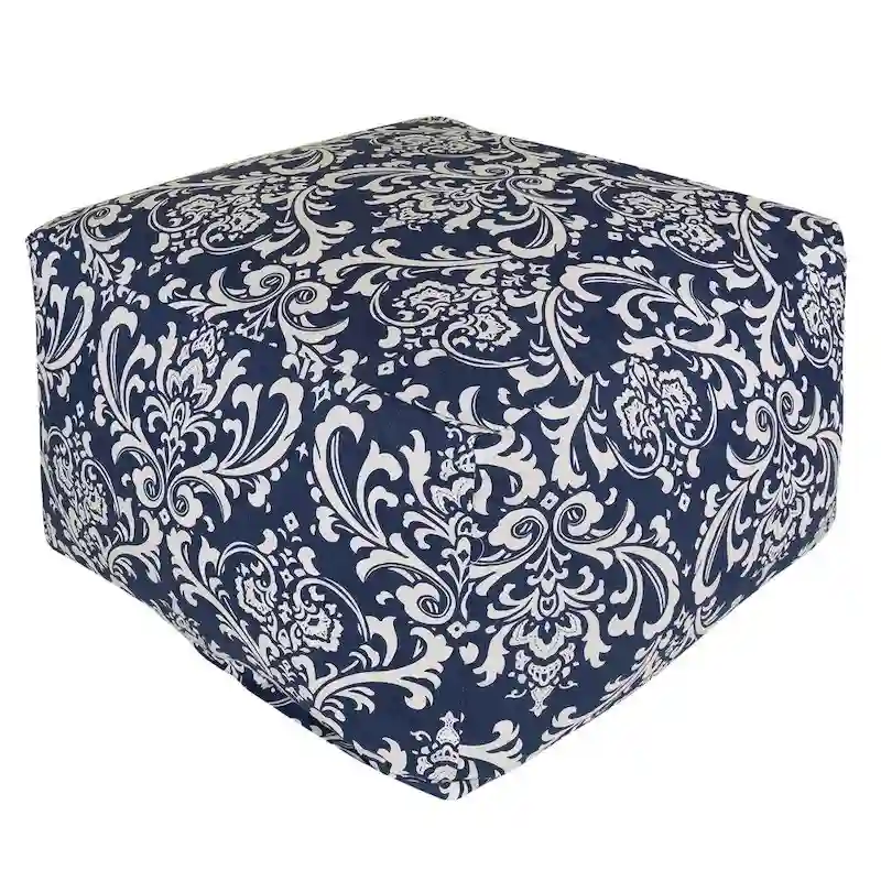 Majestic Home Goods Indoor Outdoor Navy French Quarter Ottoman Pouf 27 in L x 27 in W x 17 in H