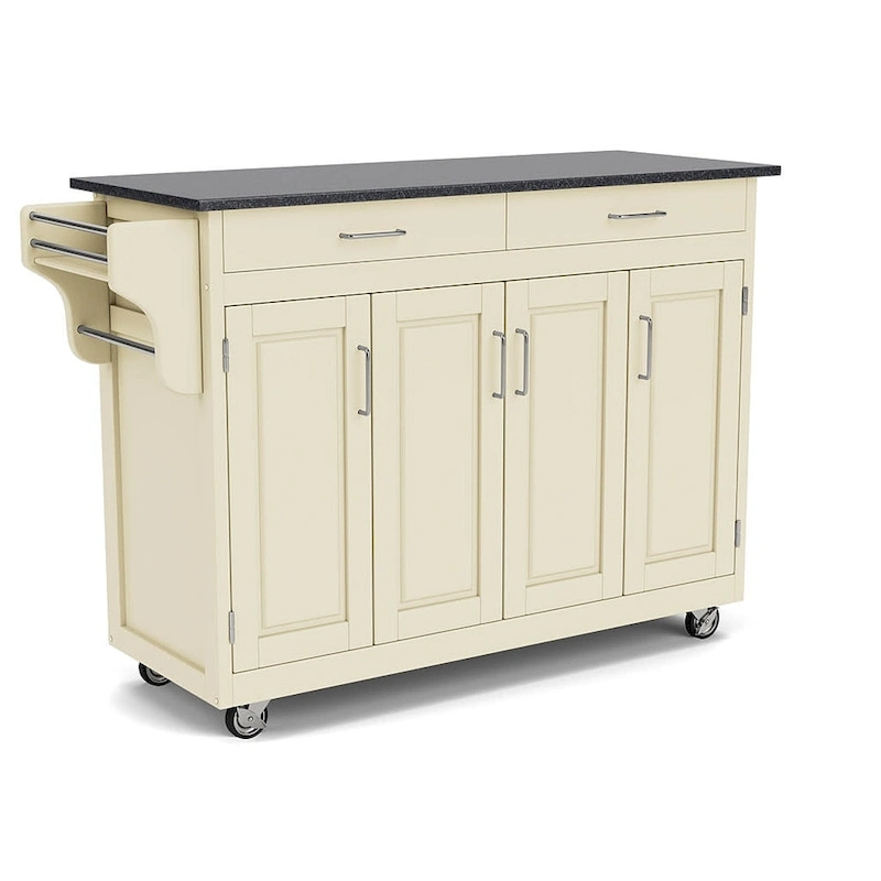 Create-a-Cart White Kitchen Cart with Black Granite Top