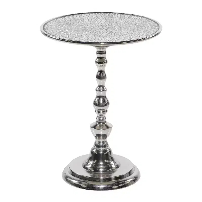 Glam Aluminum Pedestal Table Silver - Olivia & May: Round Luxury Accent, 20" Height, Metal Tabletop, 15.6" Width
