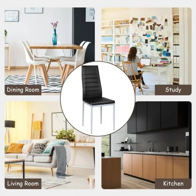 4 Pieces PVC Elegant Design Leather Dining Chairs with Solid Metal Legs - 16.0 x 20.0 x 38.5 (W x D x H)