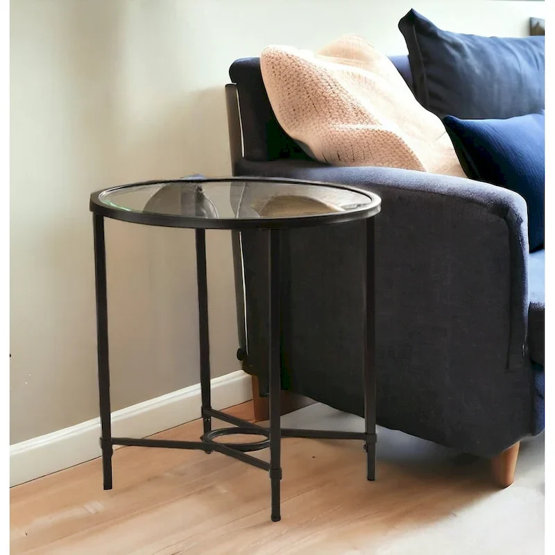 Black Metal Oval End Table - Clear Glass Top 25
