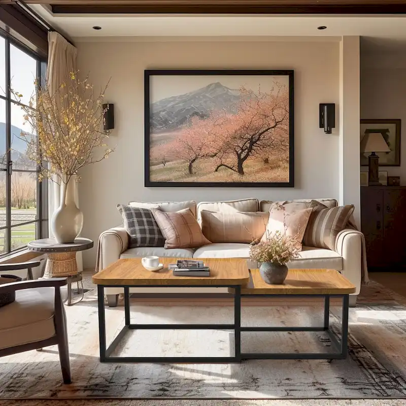 Walnut & Black Square Nesting Coffee Tables - 2 Piece Set