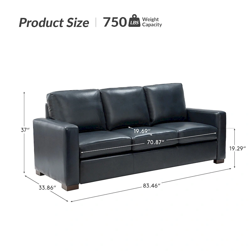 Ernando 83.46 Wide Genuine Leather Sofa with Squared Arms and Pillows