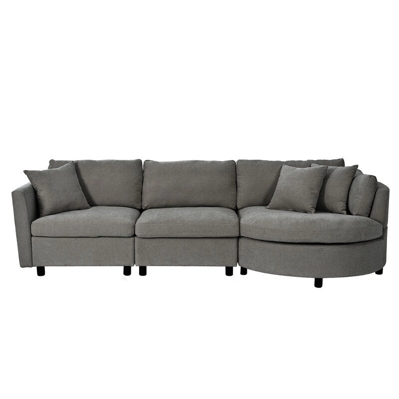 Modern Cushioned Combination Sofas with 3 Pillows and Curved Seat