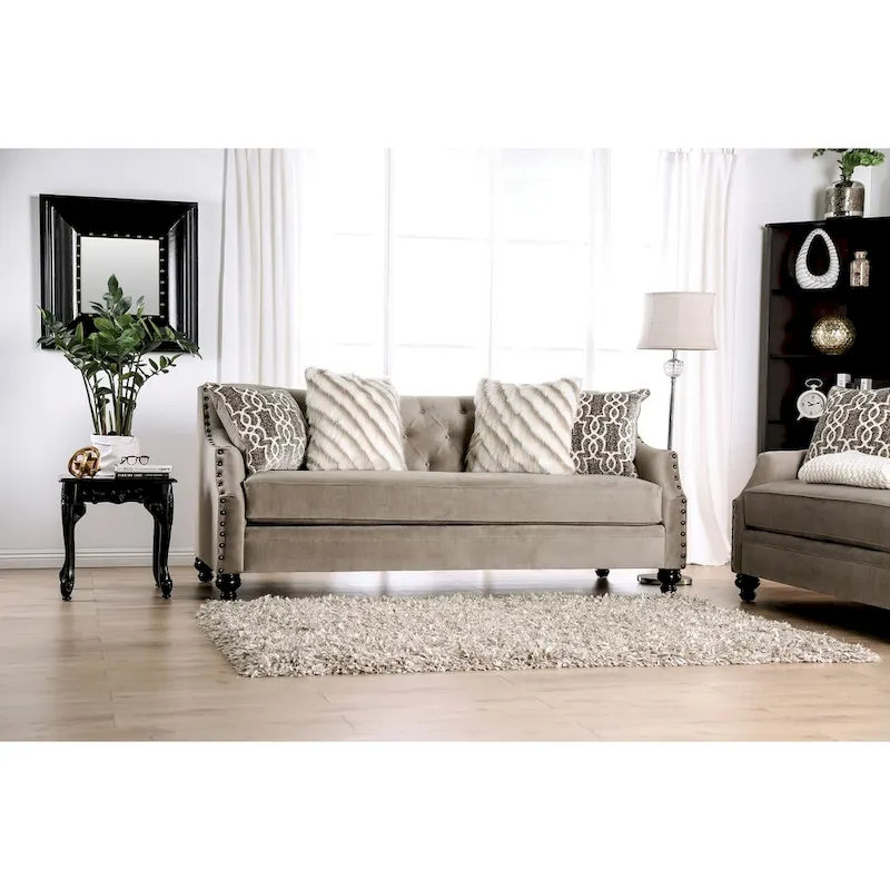 Cram Traditional Brown Chenille Tufted Nailhead Sofa by Furniture of America