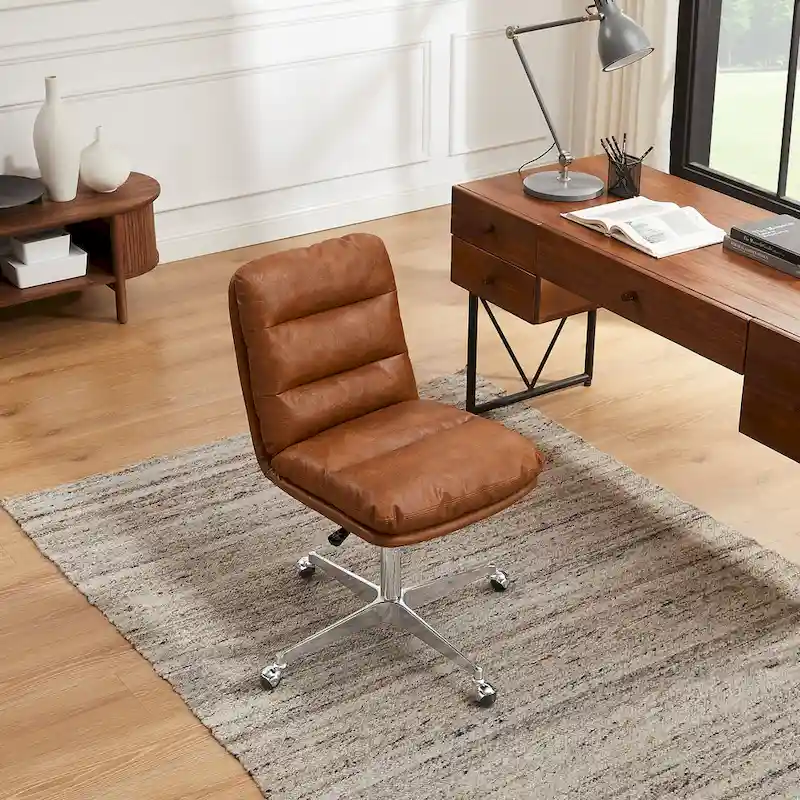 Mid-Century Modern Genuine Leather Home Office Desk Chair