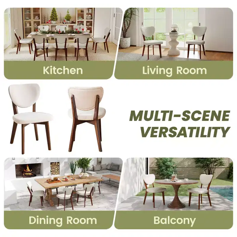KERDOM Wooden Dining Chairs Set of 8, Modern Fabric Upholstered Dining Room Chair , Armless Wide Seat Cushion, Farmhouse Dinner Chair ,Beige