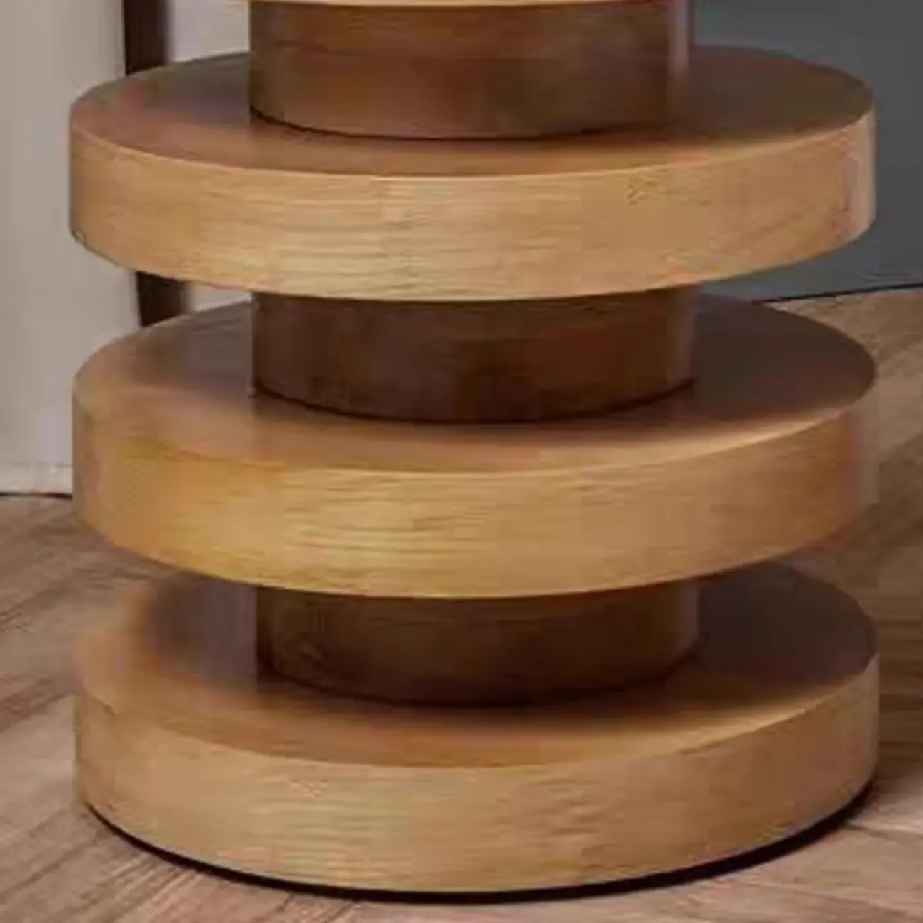 Living Room Black Circular Stacked Wood Side Table