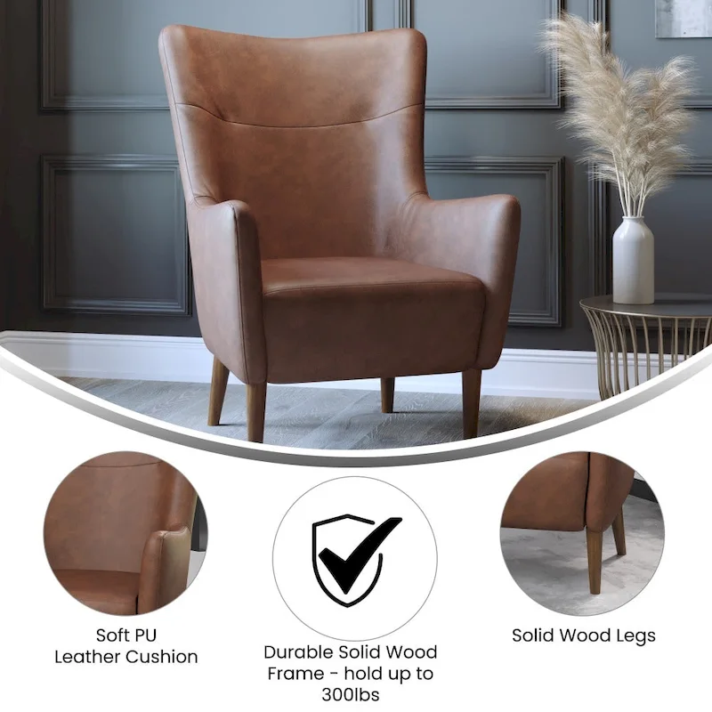 Upholstered Wingback Accent Chair with Wooden Frame and Legs