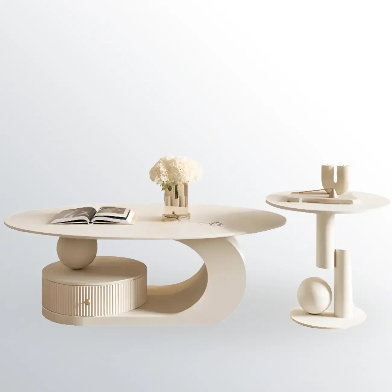 Modern White Stone Top Coffee Table with Scratch Resistant