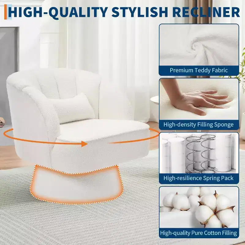 Acekool 360 Swivel Barrel Chair - Plush Teddy Velvet Lounge Chair