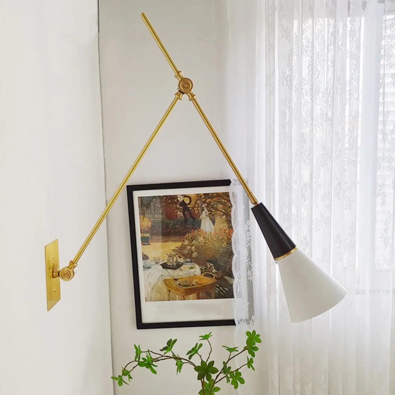 Adjustable Trendy White Cone Swing Arm Wall Sconce