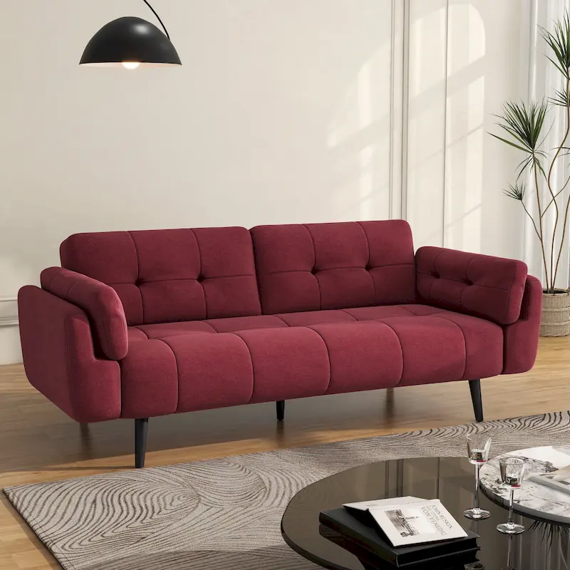 Modern Adjustable Backrest Convertible Futon Sleeper Couch