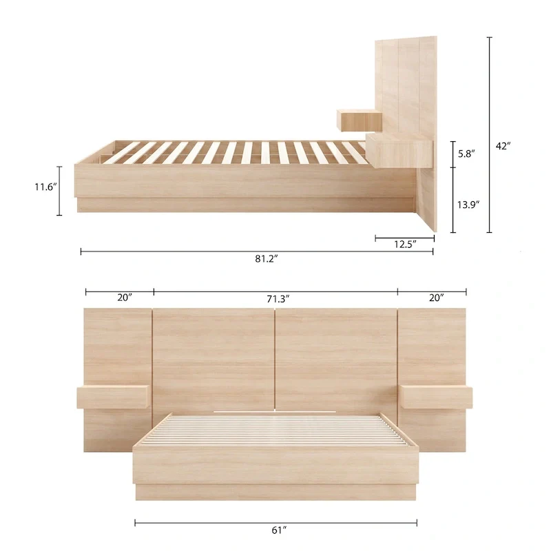 Milano 4-Piece Bedroom Set with Floating Nightstand Extension Panel