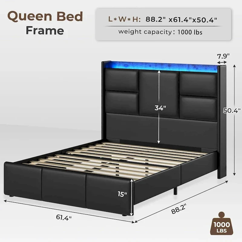 Bed Frame with Tall Stroage Headboard Platform Bed Frame