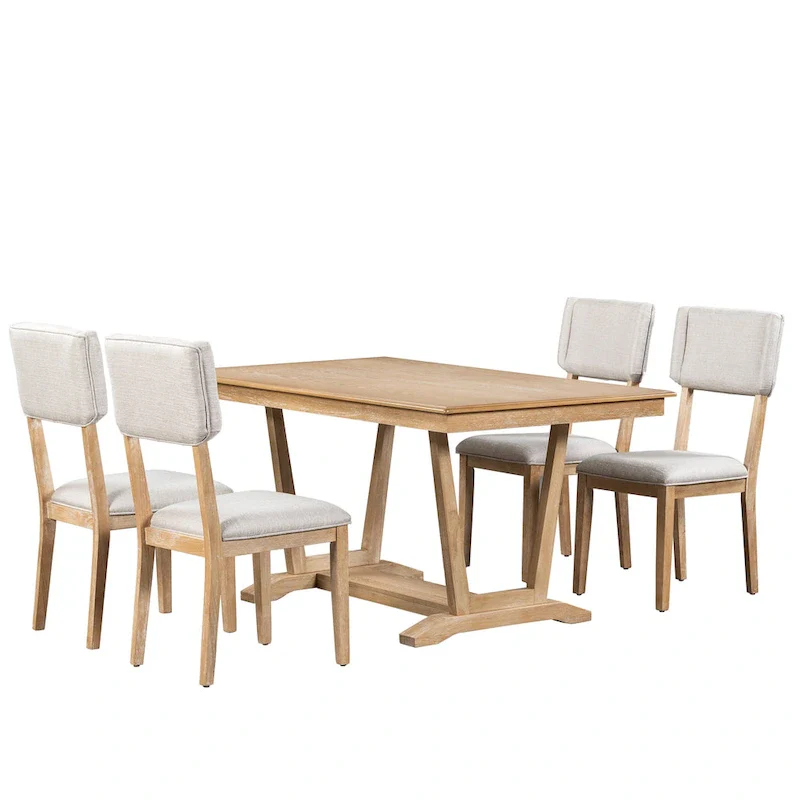 5-Piece Wooden Dining Table Set with 59 Rectangular Table & 4 Chairs