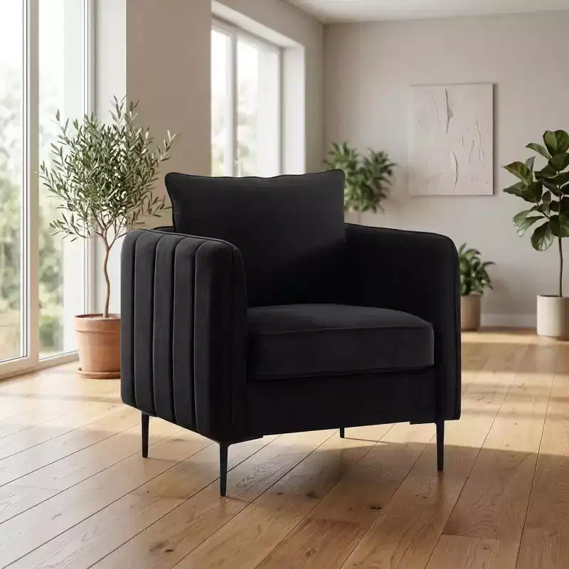 Green Velvet Accent Chair with Arms, Metal Legs – Seats 1