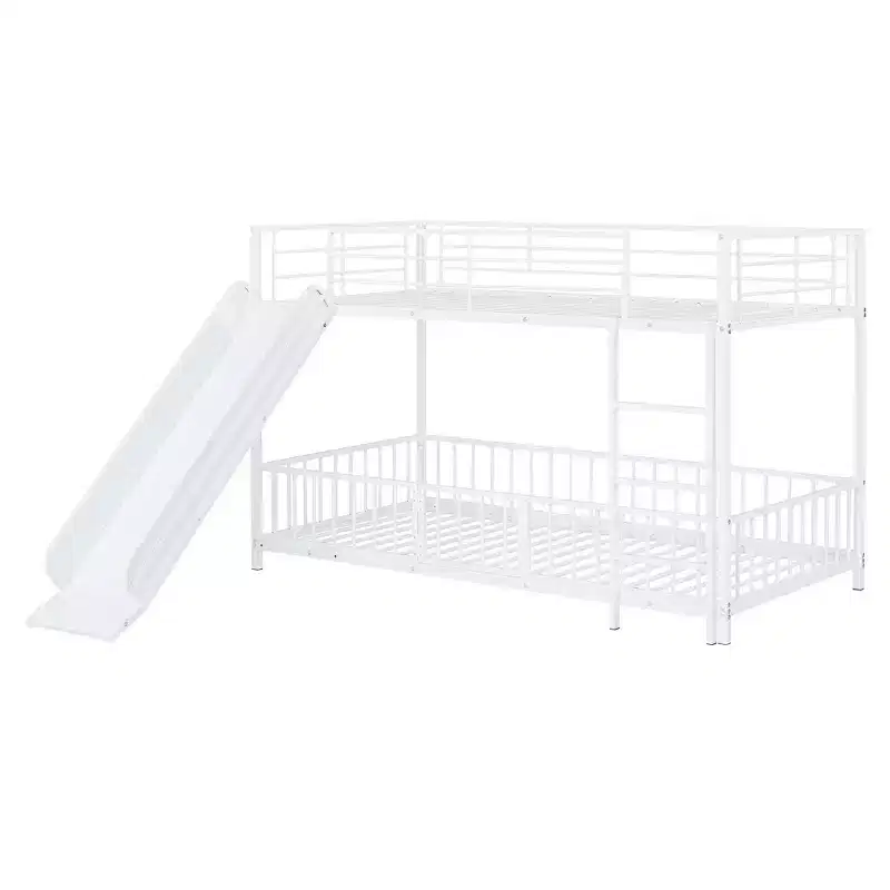 Whisen Stylish Design Metal Bunk Bed with Slide and Guardrails