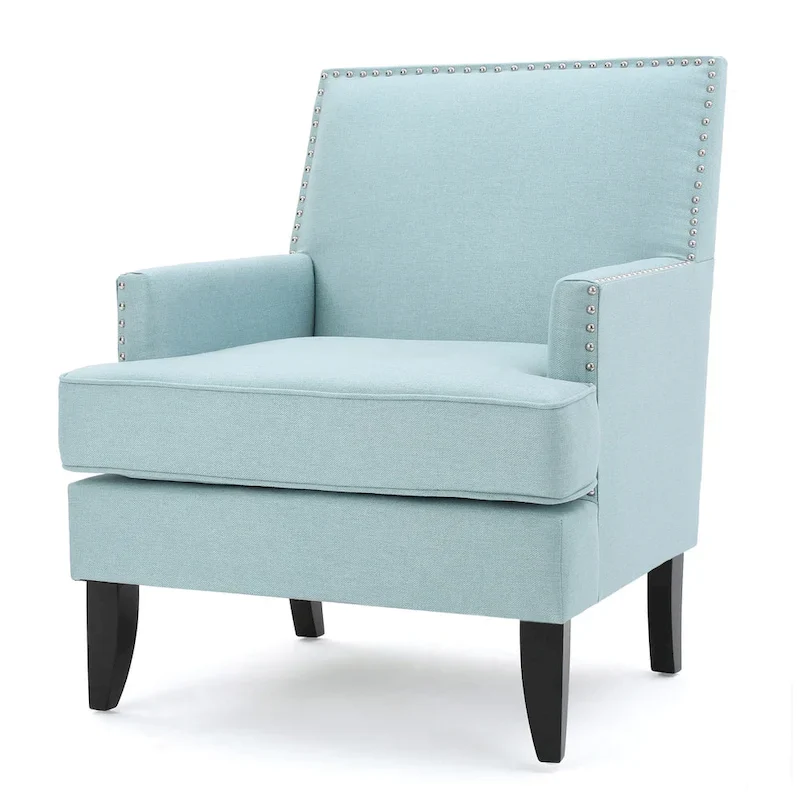 Studded Fabric Club Chair – Light Blue / Teal / Grey, Single Seat