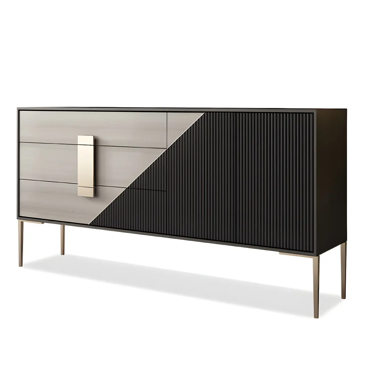 Sleek Black-Gray Wood and Metal Soft-Close Drawers Dresser