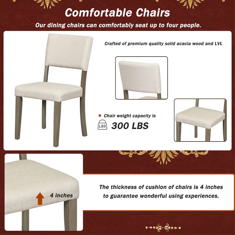 Taupe Retro 5-Piece Wooden Dining Table Set with Curved Trestle Table & 4 Chairs